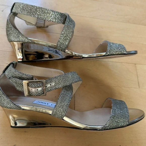 Jimmy Choo Chiara Glitter Demi-wedge Sandal, 37/7 GD1202 - Picture 6 of 10
